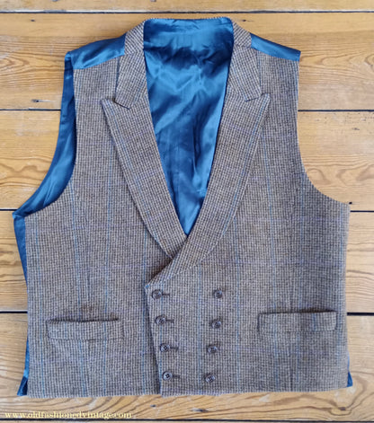 Mens Oliver Brown Norfolk Tweed Country Suit 4 Piece Brown Check Wool Belted Jacket 44"