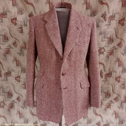 Vintage Mens 1940s 1950s Harris Tweed Sports Jacket Rust Brown White Check 37" 38"