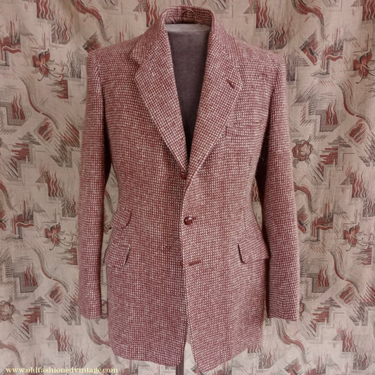 Vintage Mens 1940s 1950s Harris Tweed Sports Jacket Rust Brown White Check 37" 38"