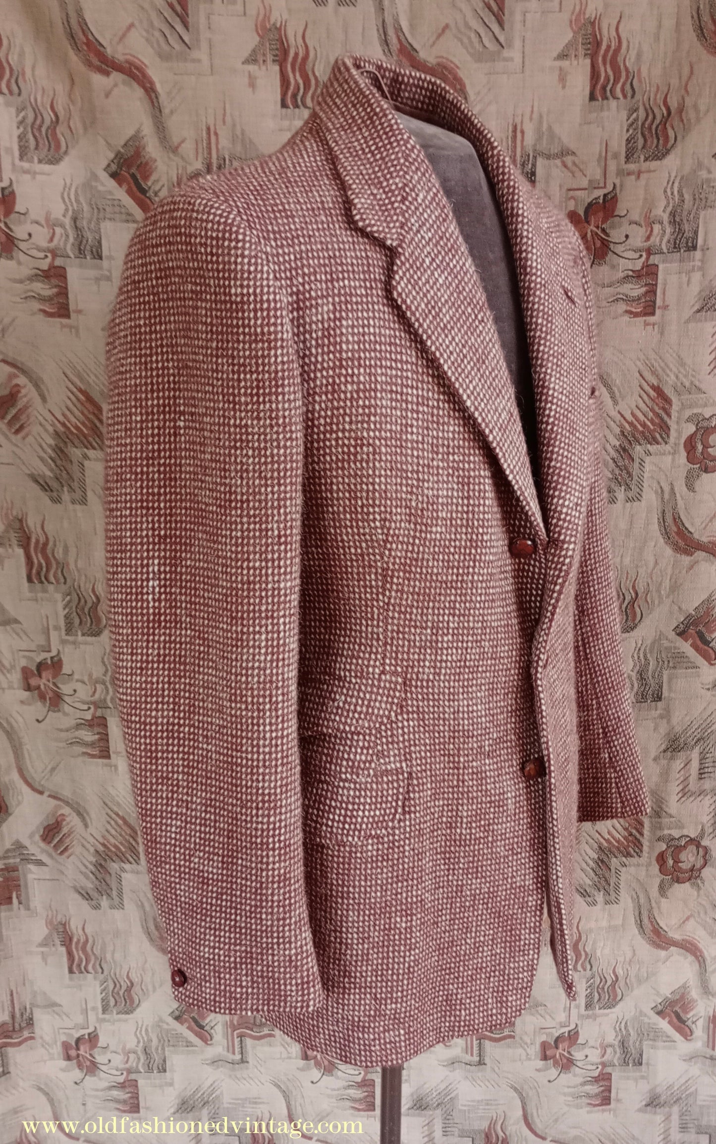 Vintage Mens 1940s 1950s Harris Tweed Sports Jacket Rust Brown White Check 37" 38"