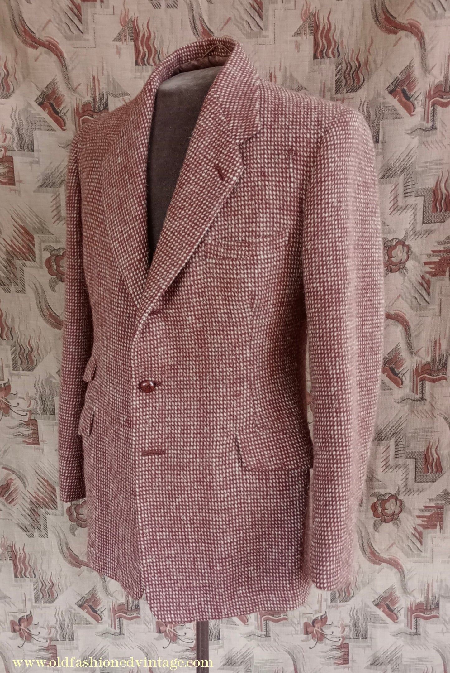Vintage Mens 1940s 1950s Harris Tweed Sports Jacket Rust Brown White Check 37" 38"