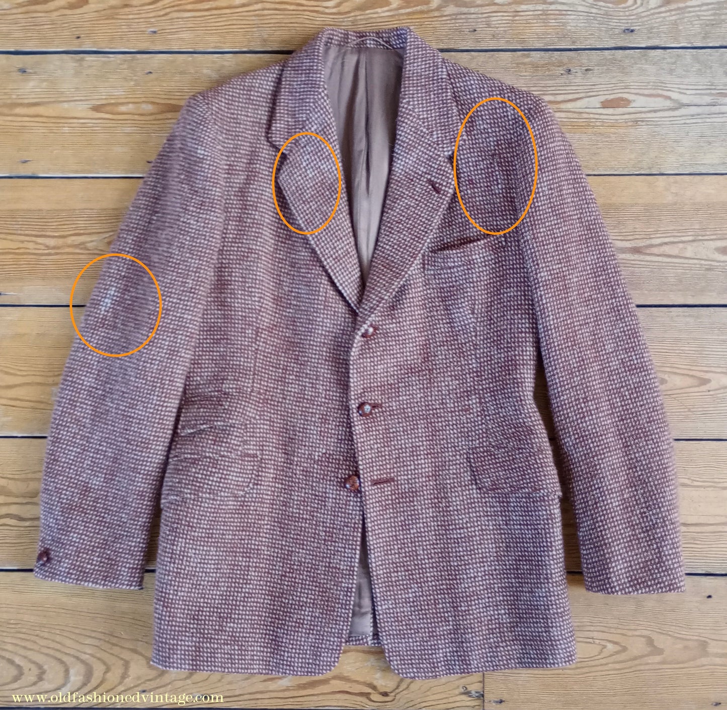 Vintage Mens 1940s 1950s Harris Tweed Sports Jacket Rust Brown White Check 37" 38"