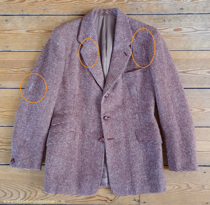 Vintage Mens 1940s 1950s Harris Tweed Sports Jacket Rust Brown White Check 37" 38"