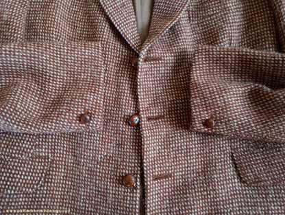 Vintage Mens 1940s 1950s Harris Tweed Sports Jacket Rust Brown White Check 37" 38"