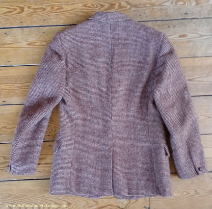 Vintage Mens 1940s 1950s Harris Tweed Sports Jacket Rust Brown White Check 37" 38"