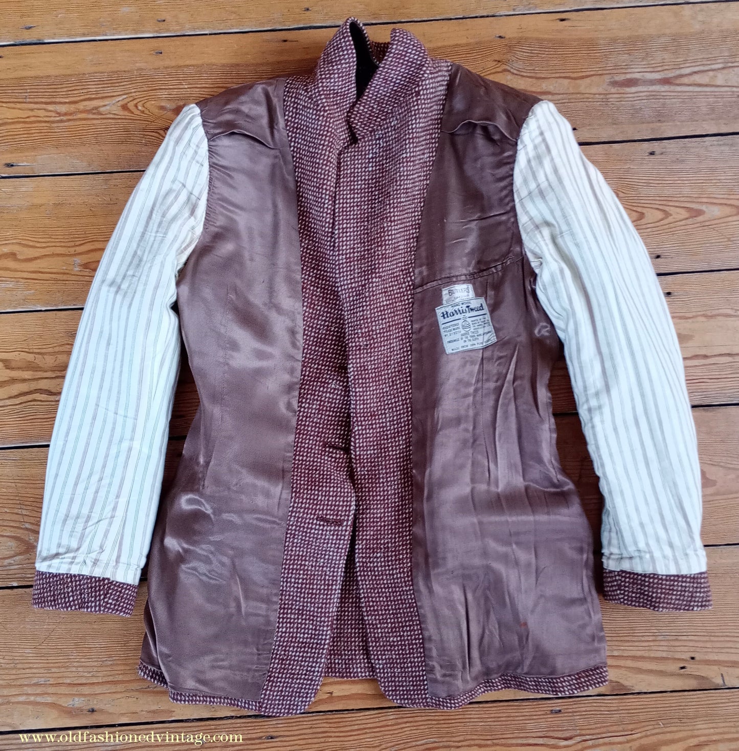 Vintage Mens 1940s 1950s Harris Tweed Sports Jacket Rust Brown White Check 37" 38"