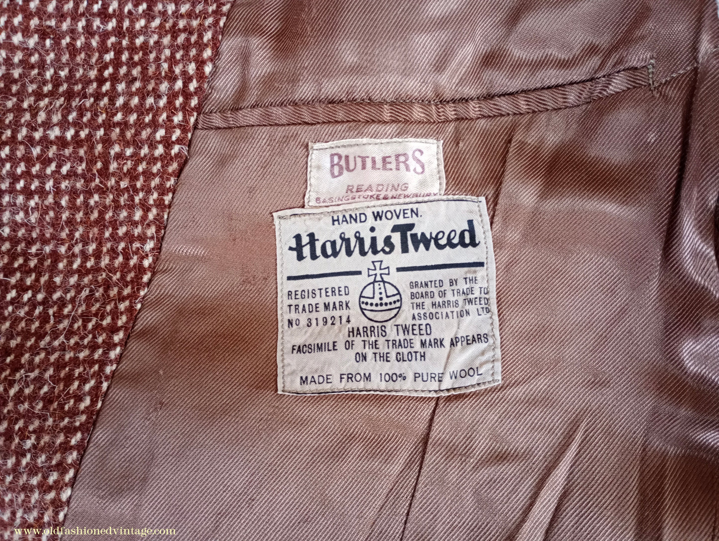Vintage Mens 1940s 1950s Harris Tweed Sports Jacket Rust Brown White Check 37" 38"