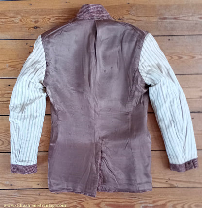 Vintage Mens 1940s 1950s Harris Tweed Sports Jacket Rust Brown White Check 37" 38"
