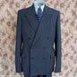 Vintage Mens 1950s Burtons Double Breasted Suit Charcoal Grey Flannel 40" Long