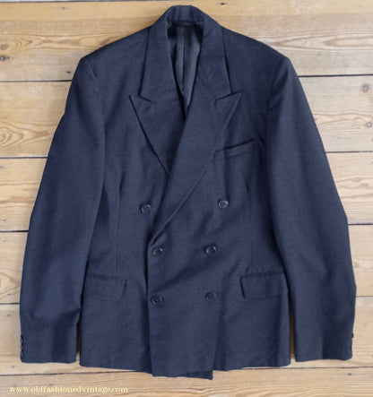 Vintage Mens 1950s Burtons Double Breasted Suit Charcoal Grey Flannel 40" Long