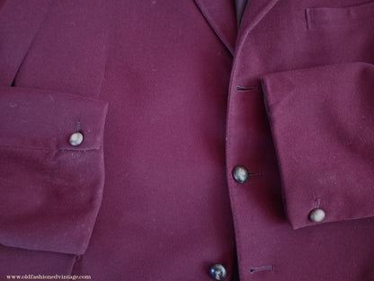 Vintage Mens Bespoke 1960s Suit Burgundy Doeskin Wool 2 Piece Tailored 42"
