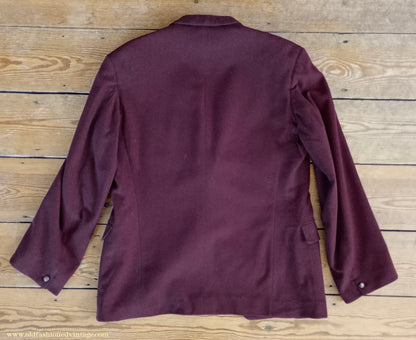 Vintage Mens Bespoke 1960s Suit Burgundy Doeskin Wool 2 Piece Tailored 42"