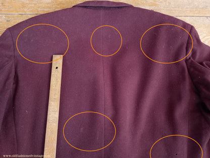 Vintage Mens Bespoke 1960s Suit Burgundy Doeskin Wool 2 Piece Tailored 42"