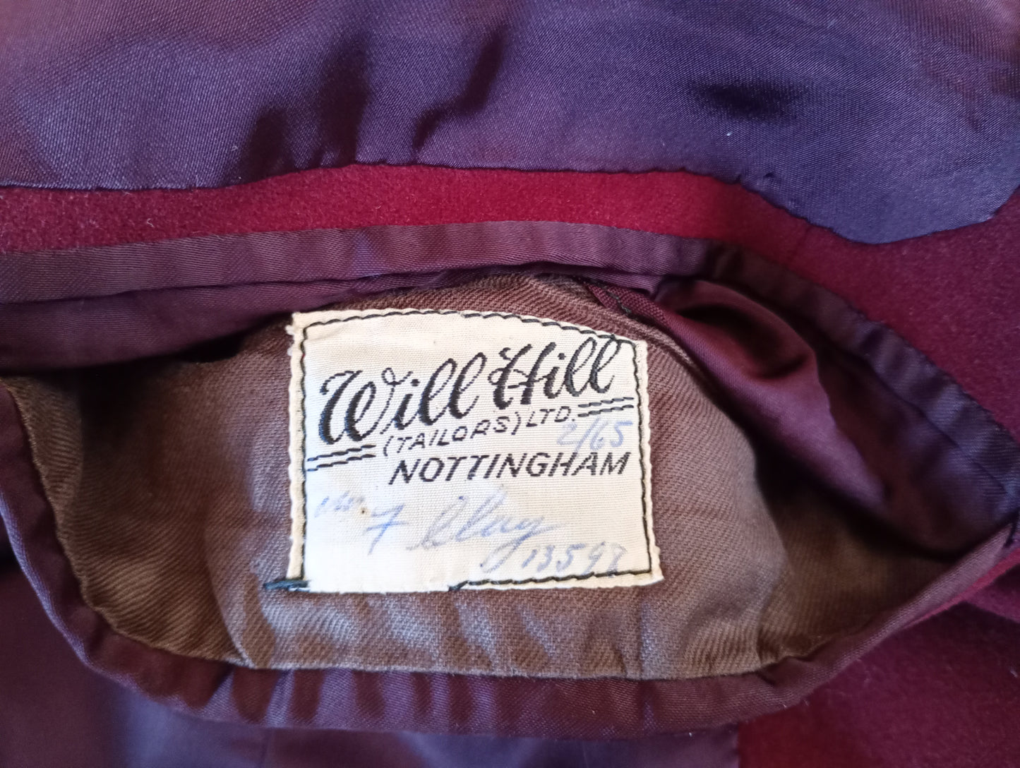 Vintage Mens Bespoke 1960s Suit Burgundy Doeskin Wool 2 Piece Tailored 42"