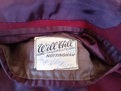 Vintage Mens Bespoke 1960s Suit Burgundy Doeskin Wool 2 Piece Tailored 42"