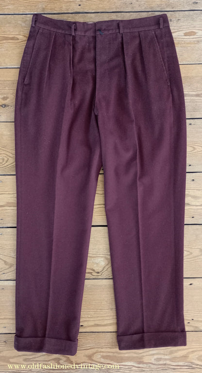 Vintage Mens Bespoke 1960s Suit Burgundy Doeskin Wool 2 Piece Tailored 42"