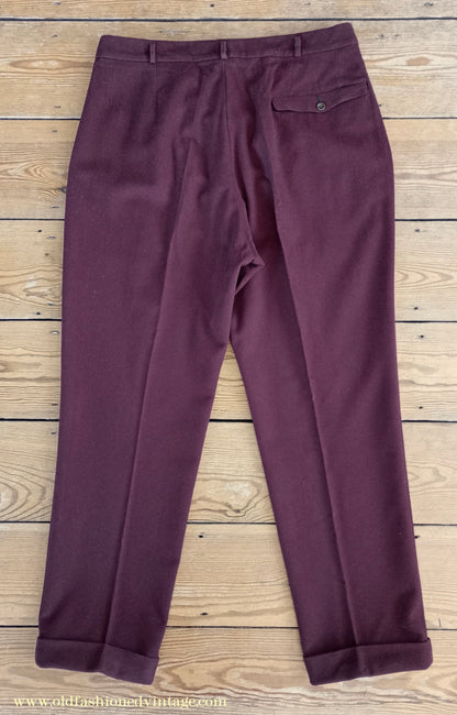 Vintage Mens Bespoke 1960s Suit Burgundy Doeskin Wool 2 Piece Tailored 42"