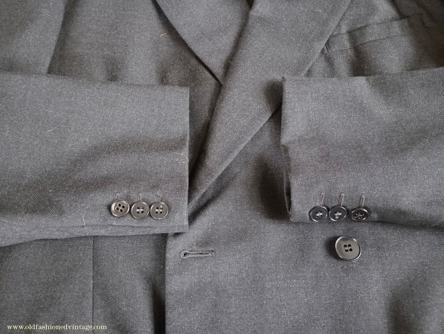 Vintage Mens 1950s Burtons Double Breasted Suit Charcoal Grey Flannel 40" Long