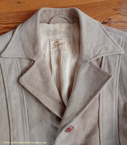 Vintage Mens 1960s 1970s Suede Norfolk Jacket Country Belted Custom Tailored Coat 40" 42"