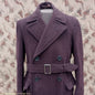 Vintage 1940s Mens Double Breasted Overcoat Coat Brown Herringbone Wool DB Belted 36"