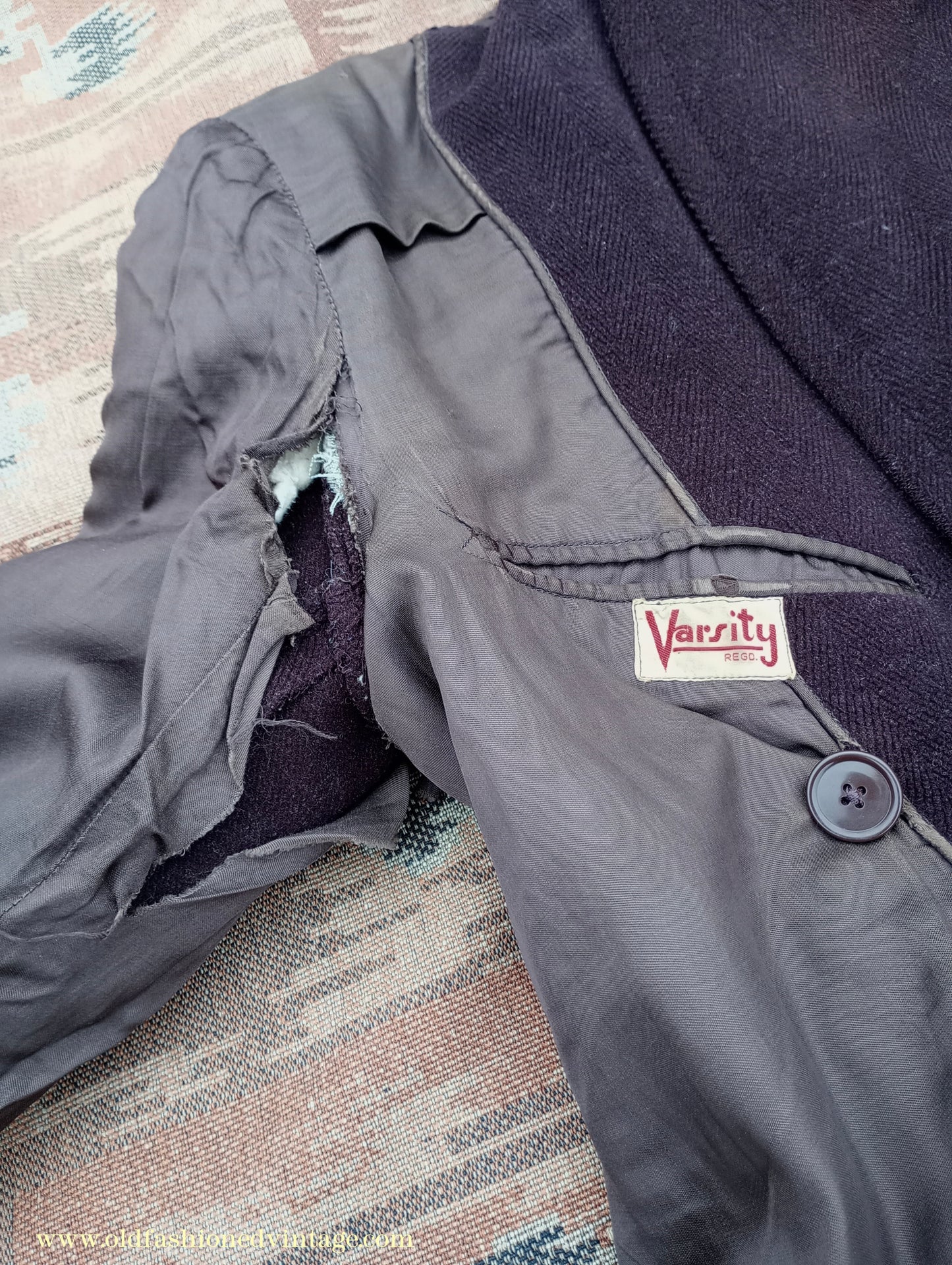 Vintage 1940s Mens Double Breasted Overcoat Coat Brown Herringbone Wool DB Belted 36"