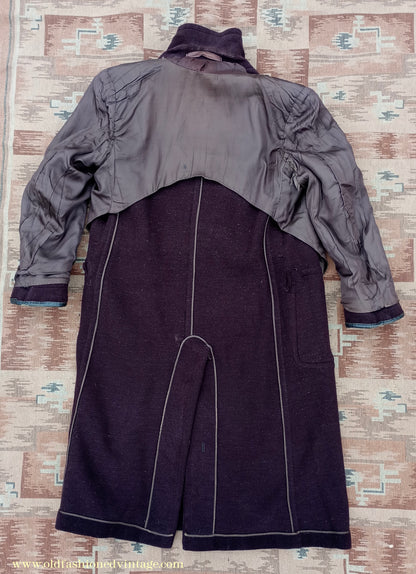 Vintage 1940s Mens Double Breasted Overcoat Coat Brown Herringbone Wool DB Belted 36"