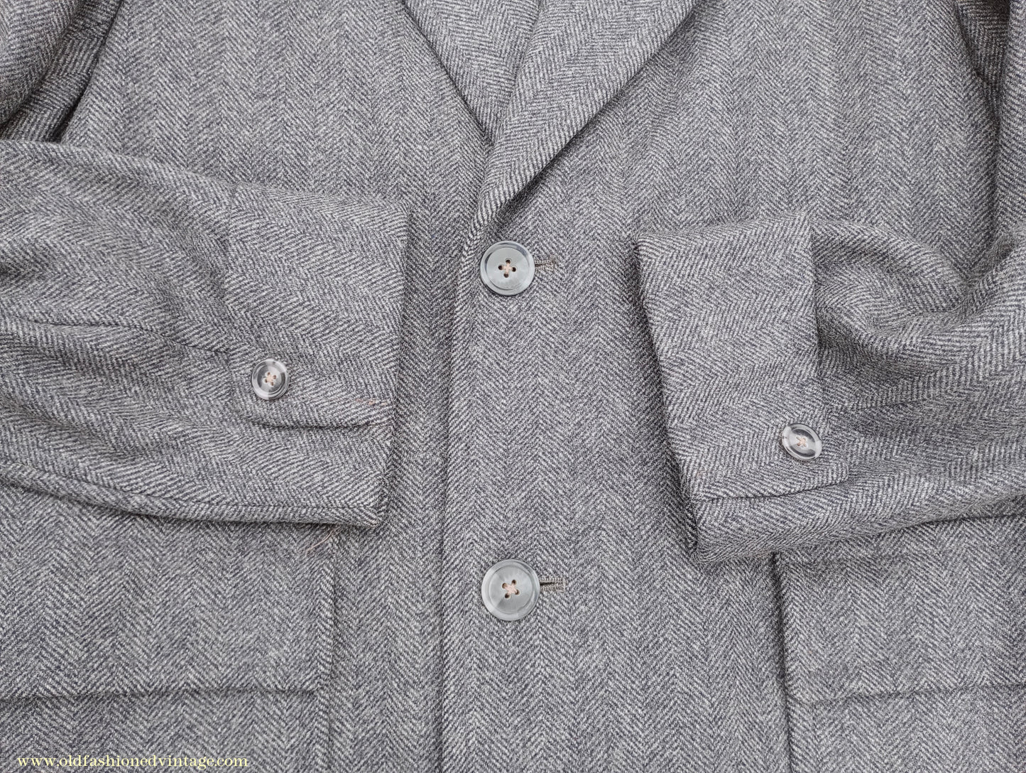 Vintage 1940s Mens Valstar Single Breasted Overcoat Coat Grey Herringbone Tweed 36" 38"