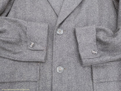 Vintage 1940s Mens Valstar Single Breasted Overcoat Coat Grey Herringbone Tweed 36" 38"
