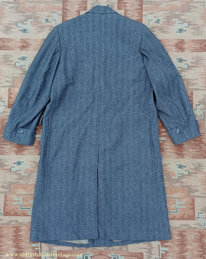 Vintage 1940s Mens Valstar Single Breasted Overcoat Coat Grey Herringbone Tweed 36" 38"