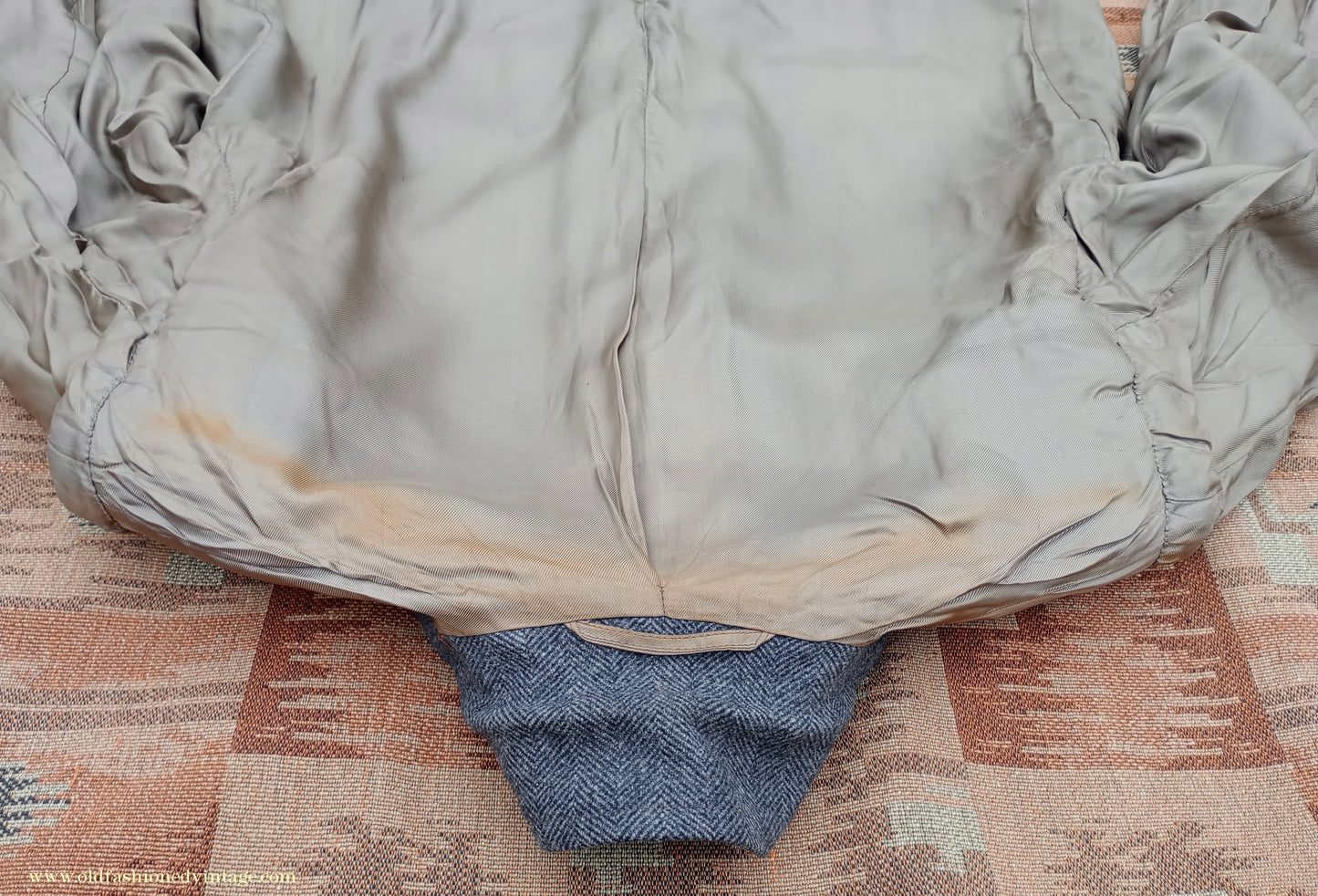 Vintage 1940s Mens Valstar Single Breasted Overcoat Coat Grey Herringbone Tweed 36" 38"
