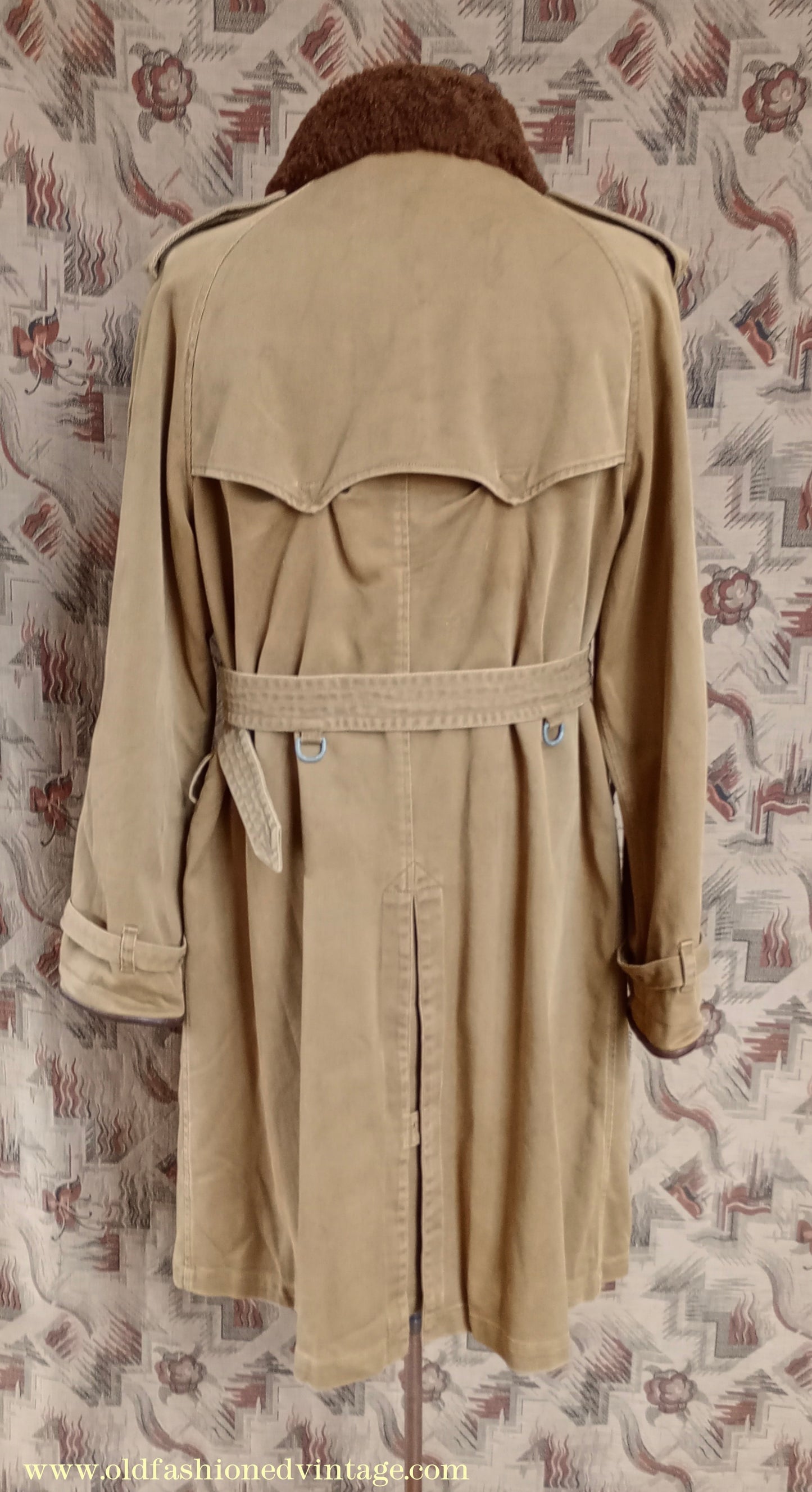 Vintage Mens Polo Ralph Lauren Fur Collar Trench Coat Aviator Motoring WW1 1920s 1930s Style L