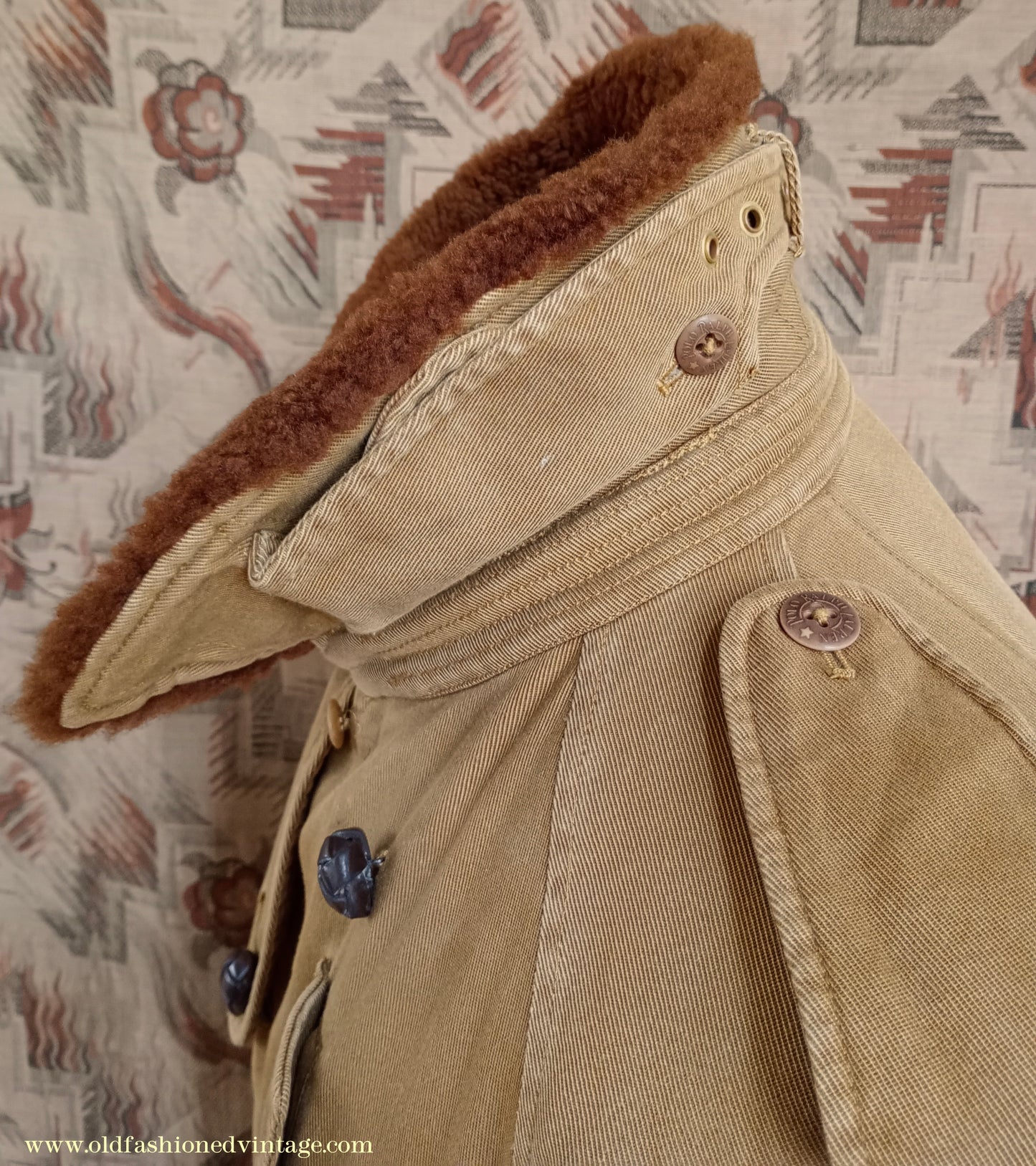 Vintage Mens Polo Ralph Lauren Fur Collar Trench Coat Aviator Motoring WW1 1920s 1930s Style L