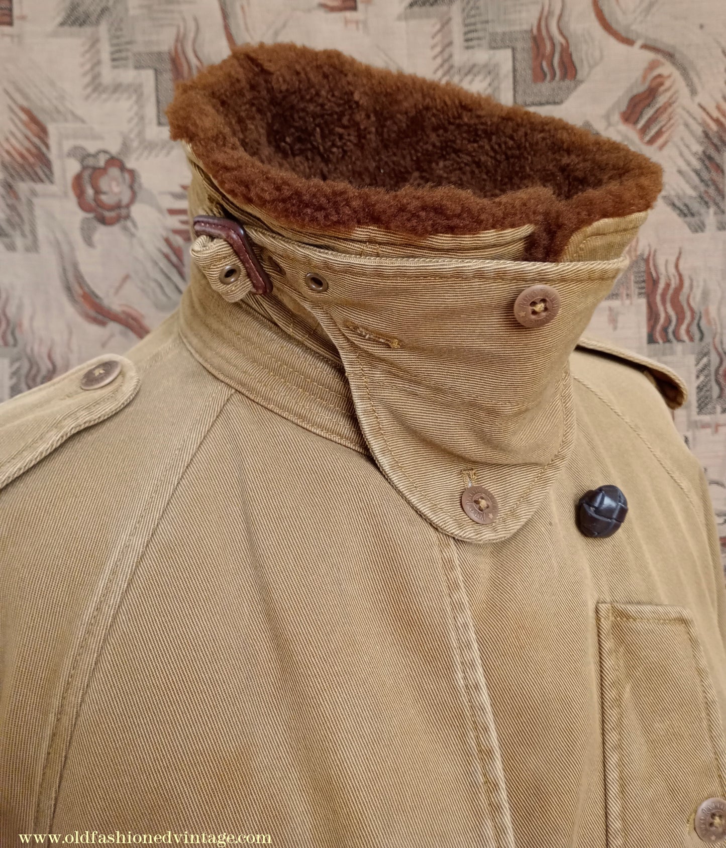 Vintage Mens Polo Ralph Lauren Fur Collar Trench Coat Aviator Motoring WW1 1920s 1930s Style L
