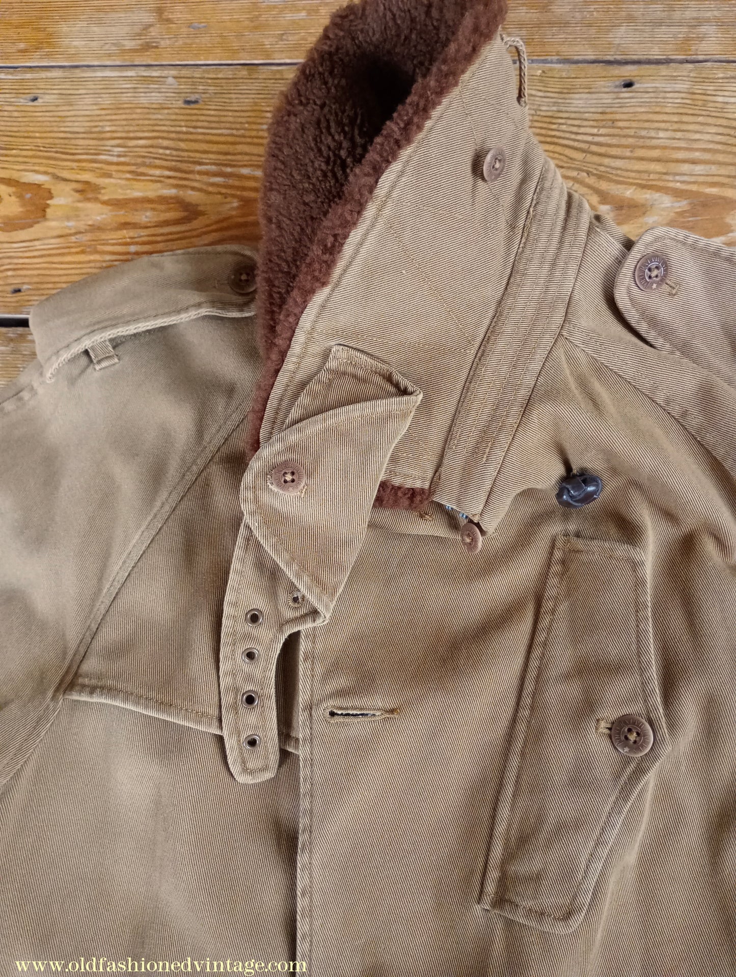 Vintage Mens Polo Ralph Lauren Fur Collar Trench Coat Aviator Motoring WW1 1920s 1930s Style L