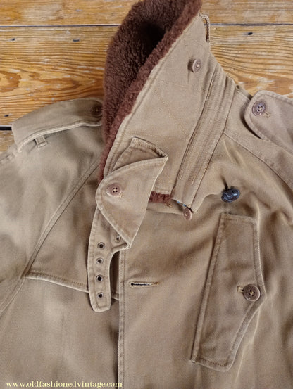 Vintage Mens Polo Ralph Lauren Fur Collar Trench Coat Aviator Motoring WW1 1920s 1930s Style L