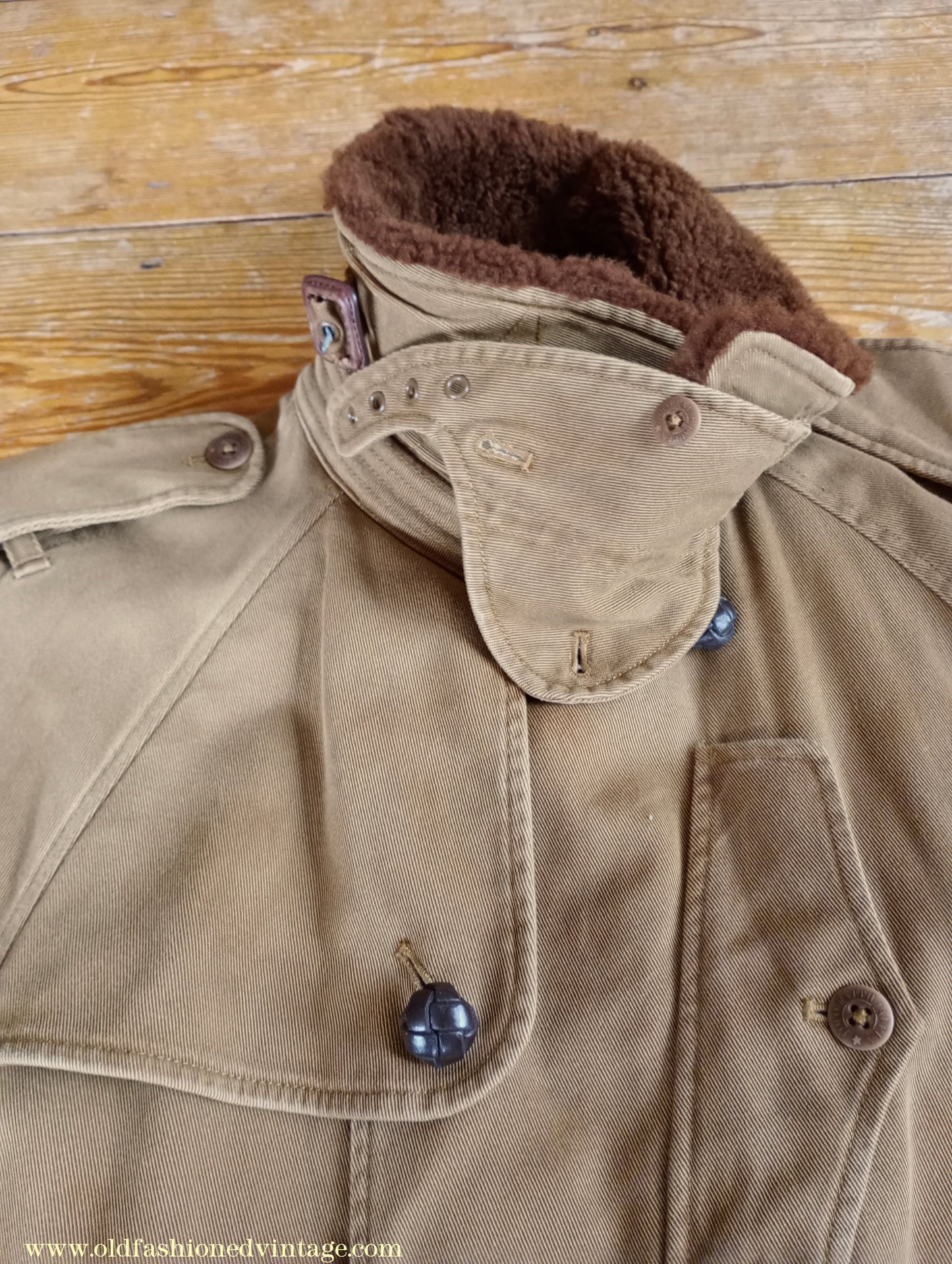 Vintage Mens Polo Ralph Lauren Fur Collar Trench Coat Aviator Motoring WW1 1920s 1930s Style L