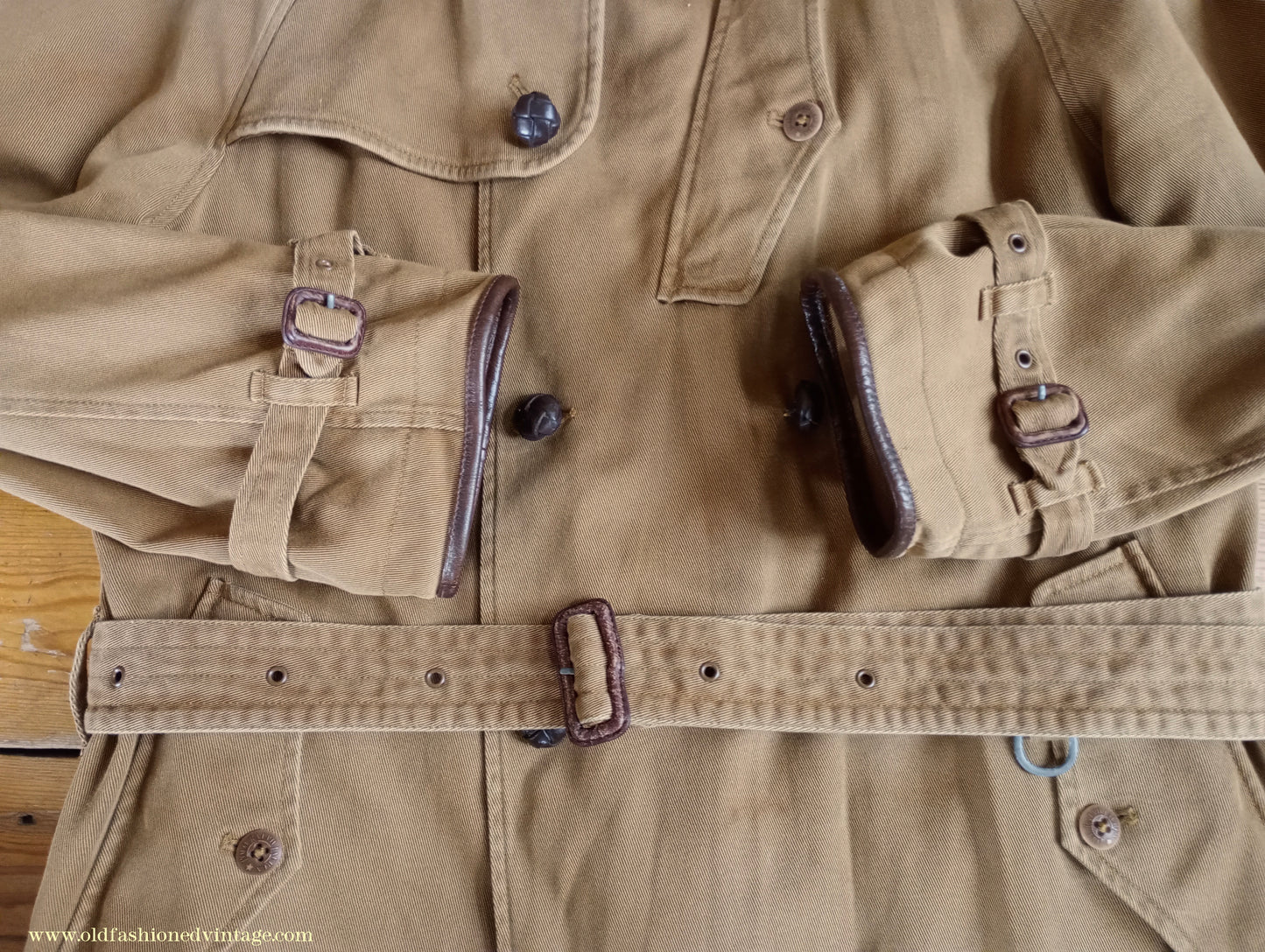 Vintage Mens Polo Ralph Lauren Fur Collar Trench Coat Aviator Motoring WW1 1920s 1930s Style L