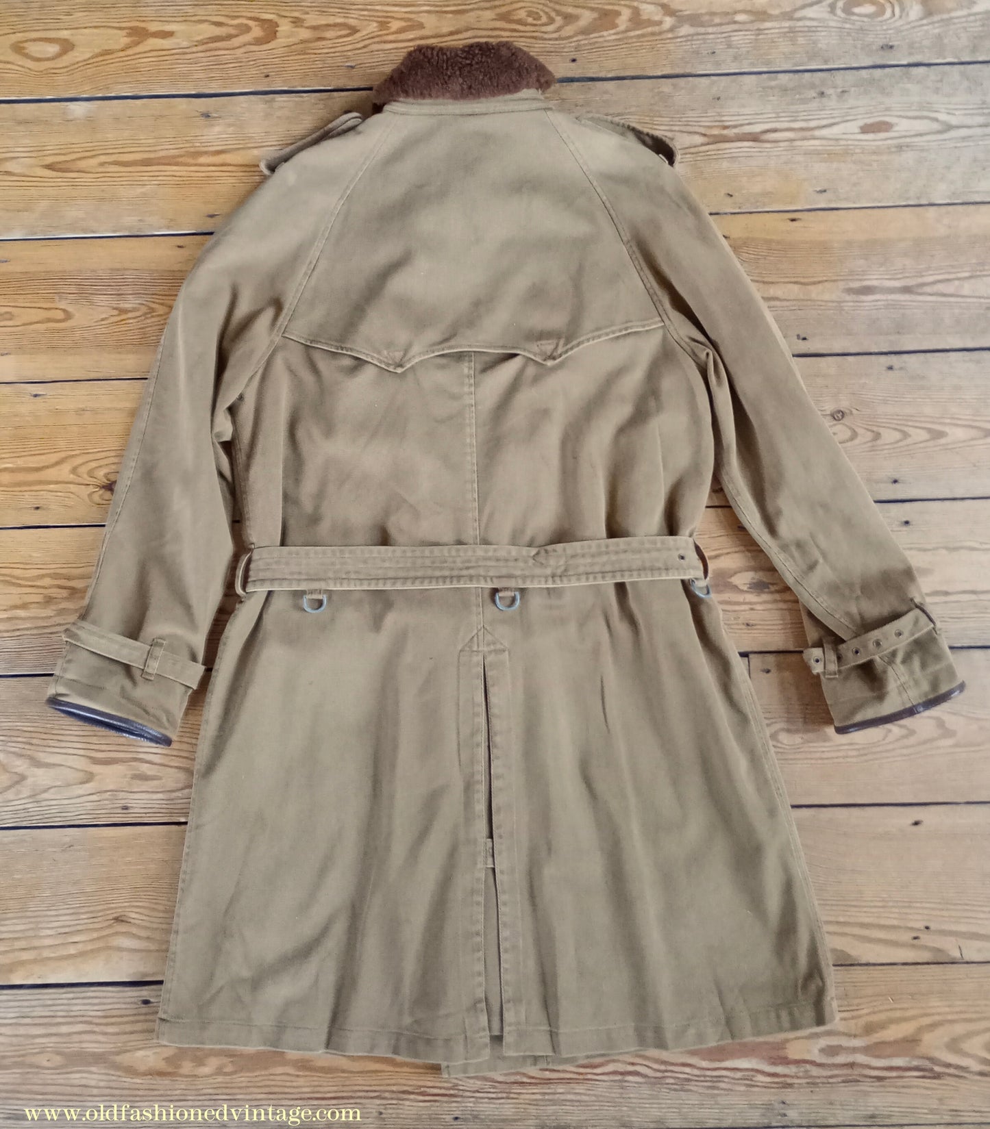 Vintage Mens Polo Ralph Lauren Fur Collar Trench Coat Aviator Motoring WW1 1920s 1930s Style L