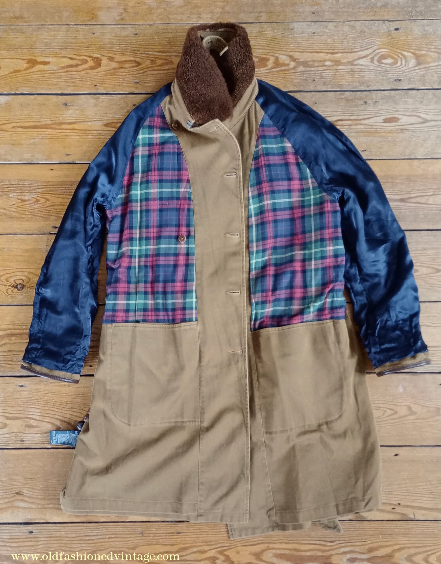 Vintage Mens Polo Ralph Lauren Fur Collar Trench Coat Aviator Motoring WW1 1920s 1930s Style L