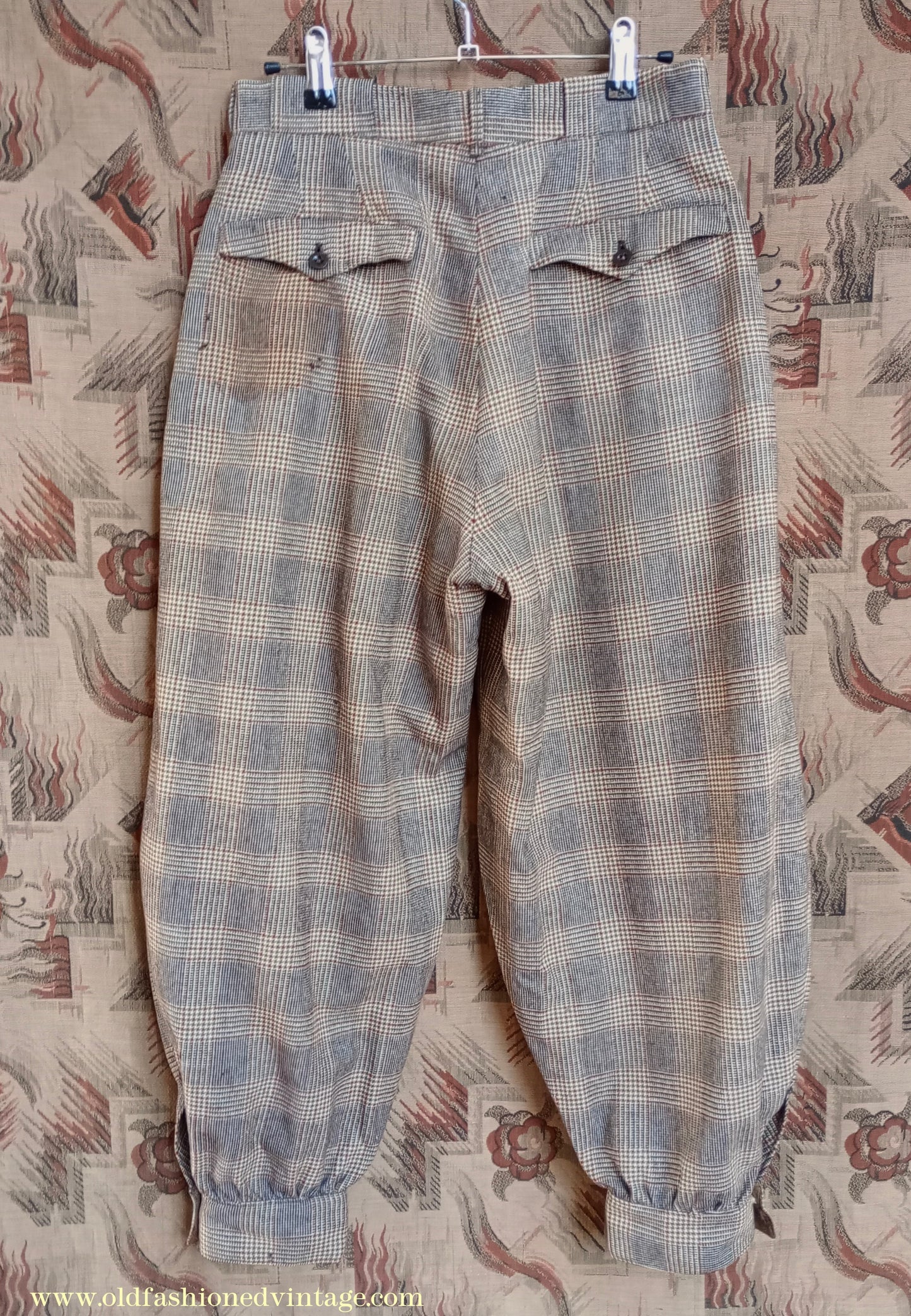 Vintage Mens 1930s 1940s Plus Fours +4s Brown Glen Check Plaid Wool Trousers Breeks Pants 28"