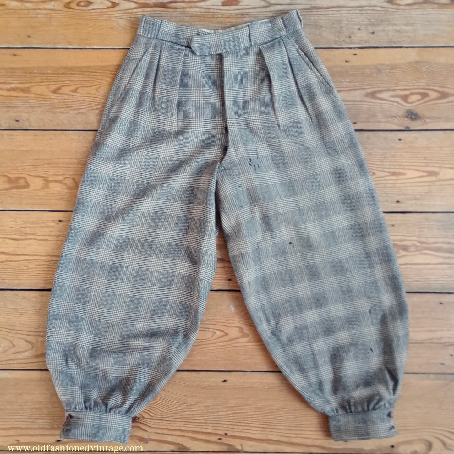 Vintage Mens 1930s 1940s Plus Fours +4s Brown Glen Check Plaid Wool Trousers Breeks Pants 28"