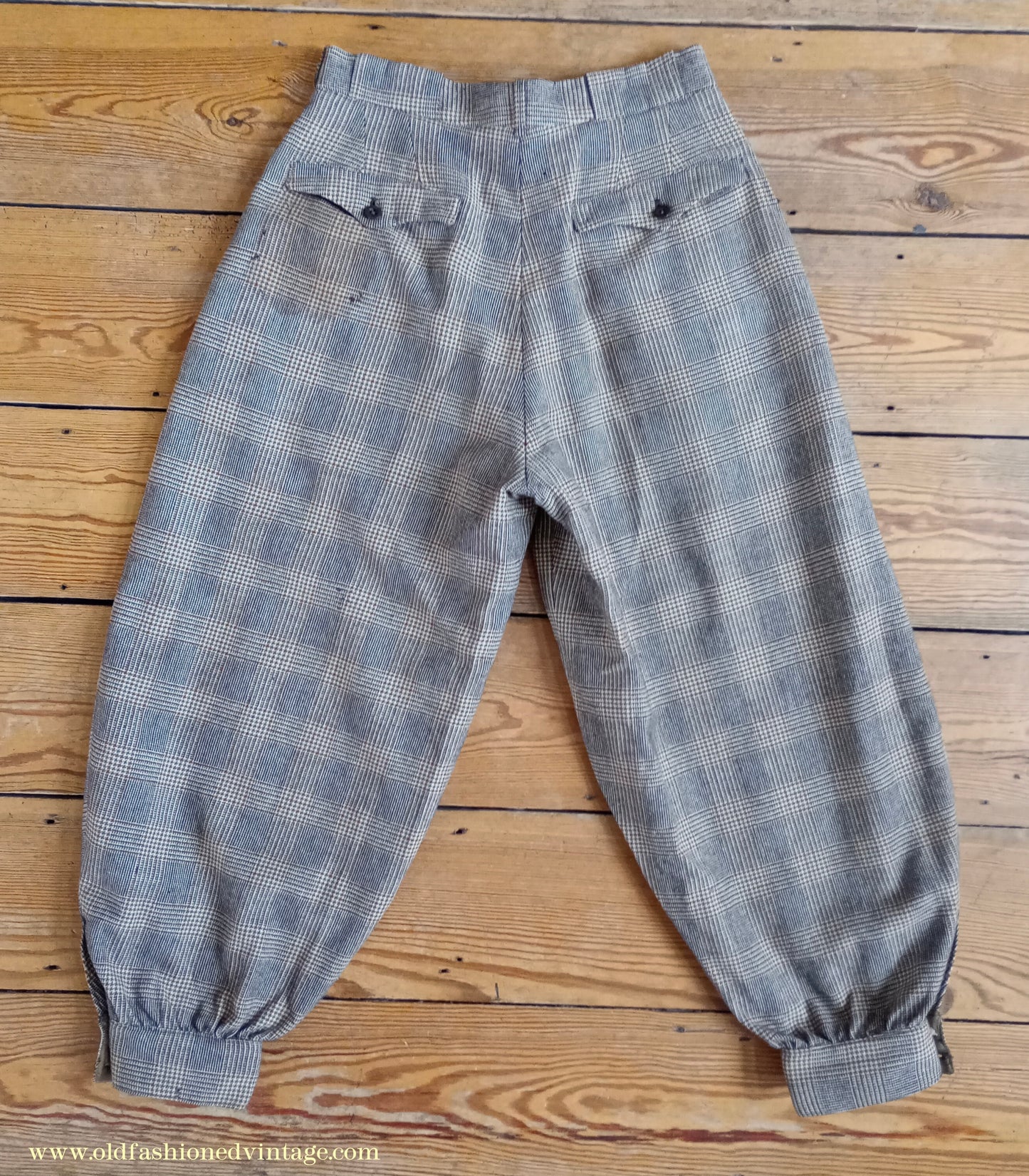 Vintage Mens 1930s 1940s Plus Fours +4s Brown Glen Check Plaid Wool Trousers Breeks Pants 28"