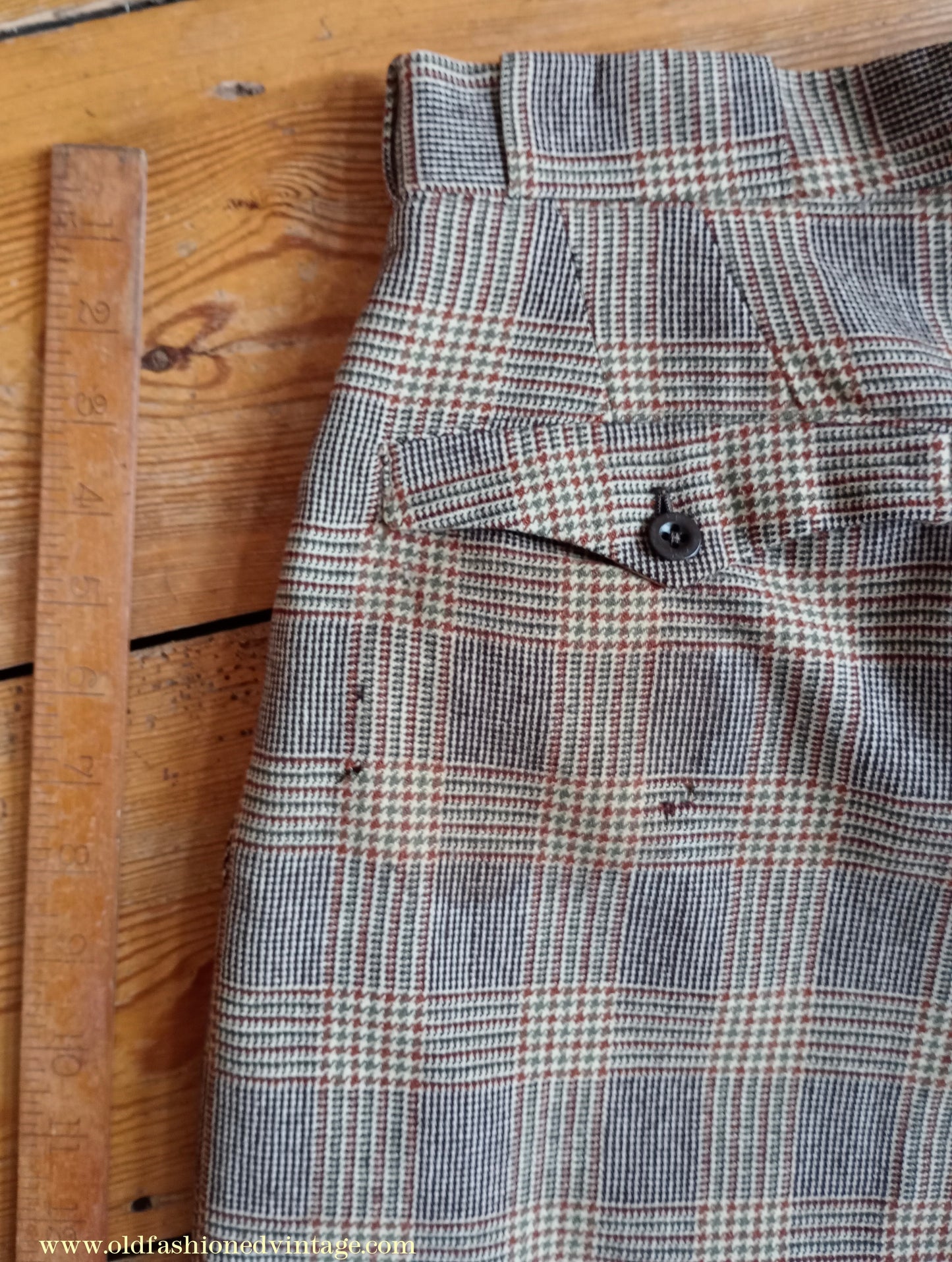Vintage Mens 1930s 1940s Plus Fours +4s Brown Glen Check Plaid Wool Trousers Breeks Pants 28"