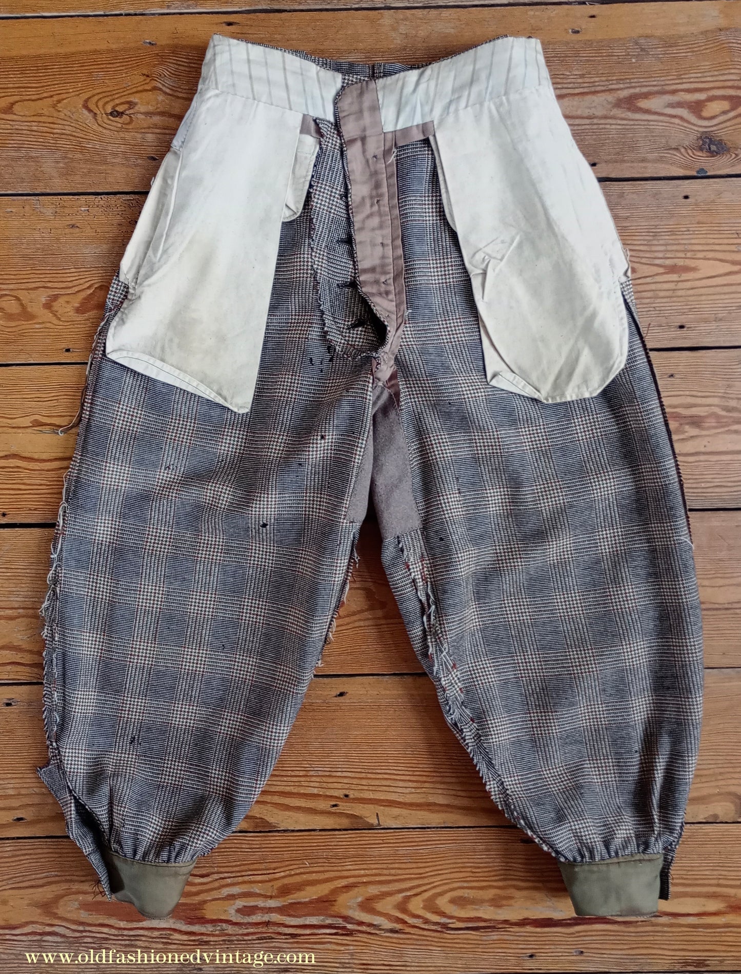 Vintage Mens 1930s 1940s Plus Fours +4s Brown Glen Check Plaid Wool Trousers Breeks Pants 28"