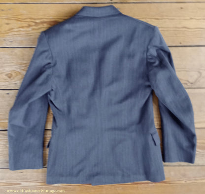 Vintage Mens 1940s 1950s Double Breasted Suit Slate Grey Herringbone Wool 36"