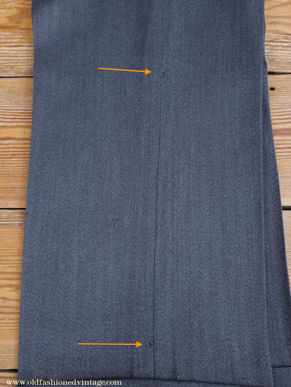 Vintage Mens 1940s 1950s Double Breasted Suit Slate Grey Herringbone Wool 36"