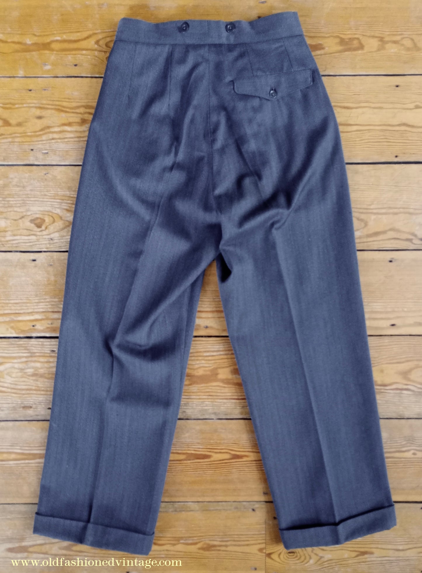 Vintage Mens 1940s 1950s Double Breasted Suit Slate Grey Herringbone Wool 36"
