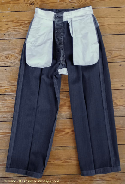 Vintage Mens 1940s 1950s Double Breasted Suit Slate Grey Herringbone Wool 36"