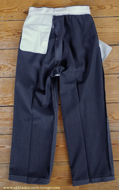 Vintage Mens 1940s 1950s Double Breasted Suit Slate Grey Herringbone Wool 36"