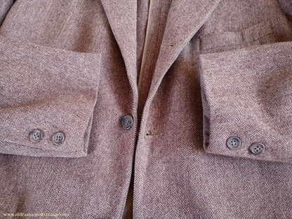 Vintage Mens 1950s American Tweed Suit Ivy Style 3/2 Roll Brown Herringbone Sack Jacket 36"